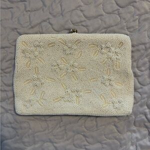 VINTAGE kiss lock white cream Beaded Purse Bag Richere Japan w flaw **2 for 20*